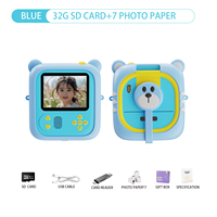 Mini Impresora Térmica Infantil con Diseño de Oso, Impresión Instantánea, Cámara Digital de Fotos y Vídeo, Función MP3, MicroSD, Zoom Óptico 10x-20x