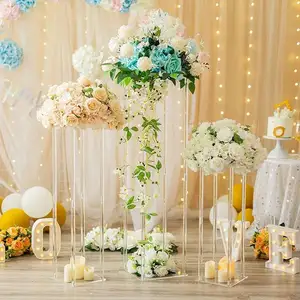 Acrylic Flower Stand Wedding Centerpieces Marriage Decorations Supplies Tabletop Decor Clear Display Rack Crystal Stage Pillar