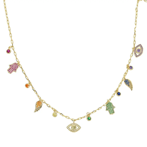 Nouveauté 2026 – Collier plaqué <span class=keywords><strong>or</strong></span> avec micro-pavés CZ colorés et breloque porte-bonheur pour <span class=keywords><strong>l</strong></span>'été - Product Image 6