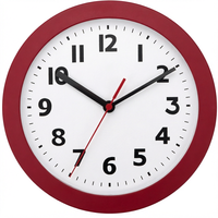 Jam Dinding Merah Terkontrol 23 cm Bulat Analog Jam Gantung Bertenaga Baterai untuk Rumah Kantor Ruang Kelas