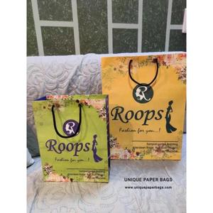 Roops Fashion Paper Gift <b>Bag</b> With Floral Design Flat Handles Art Paper Glossy Lamination Reusable Standard Flat <b>Bag</b> - Product Image 1