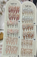 Faux ongles à presser faits main en gros, motif fleur de glace 3D, dégradé nude, longs, forme amande, réutilisables, personnalisables pour les salons de manucure