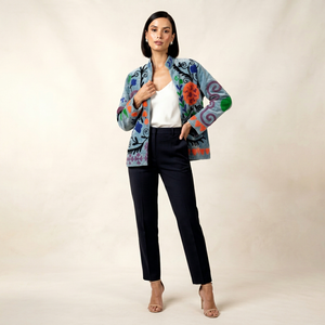 Chaqueta de Terciopelo Azul para Mujer, Estilo Suzani, Bordado Floral Multicolor Hecho a Mano, Abrigo Étnico Bohemio, Ropa Exterior de Boutique al por Mayor - Product Image 1