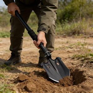 Folding Multifunctional Manganese Steel <b>Camping</b> Shovel Black Ergonomic Grip Outdoor Emergency <b>Tool</b> - Product Image 3