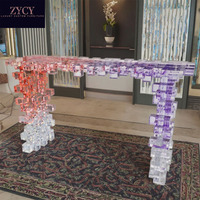 Table console en acrylique empilable à dégradé de couleurs, structure en blocs transparents, meuble d'entrée, buffet pour villa haut de gamme, hall d'hôtel