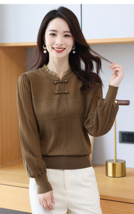 Sweater Vintage wanita, kemeja lengan panjang kasual gaya Korea musim gugur modis - Product Image 5