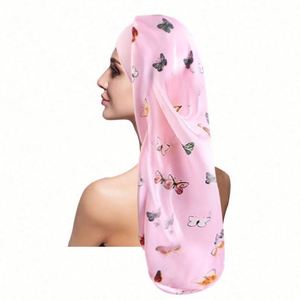 Wholesale Custom Logo Outdoor Satin <b>Bonnet</b> with Butterfly Pattern Print for Large Long Hair Braids Dreadlock-Women's All Seasons - Product Image 1