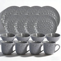 Service de table en céramique grès mat moucheté gris Guang Da 16 pièces - 4 assiettes plates, 4 assiettes à salade, 4 bols et 4 tasses