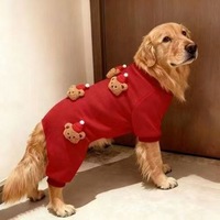 Vêtements pour chien, doublure polaire d'hiver, rouge du Nouvel An, petit ours 3D, quatre pattes, grand chien, Golden Retriever, Samoyed, Labrador