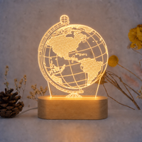 Veilleuse LED 3D Fusée Spatiale avec Base en Bois USB, Plaque Acrylique, Lumière Chaude, Certifiée CE, Décoration de Chambre Spatiale