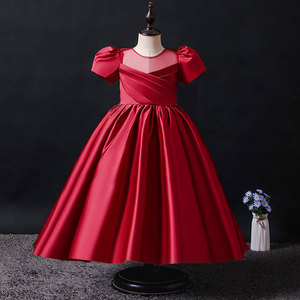 Vestido de princesa de satén de lujo al por mayor para niñas de 1 a 12 años, elegante vestido de baile de manga abullonada con corpiño de malla y gran lazo en la espalda - Product Image 5