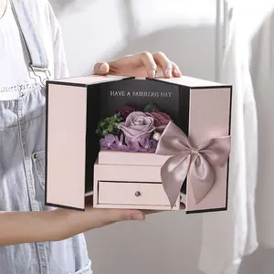 Custom Flower Gift Box Pink Double Door Soap Flower Drawer Gift Box