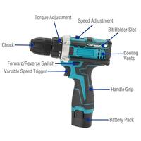 Perceuse-visseuse sans fil 12V multifonctionnelle, outil rechargeable au lithium, batterie 2.0AH, vitesse variable, mandrin sans clé, bricolage, OEM