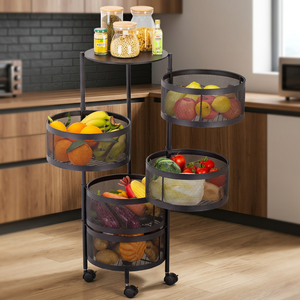 Estante de Almacenamiento Metálico Moderno con Cesta de Malla, Organizador de Frutas y Verduras para Cocina, Tipo Vertical para Almacenamiento de Alimentos - Product Image 5