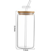 Bocaux en verre transparent avec couvercle en bambou, pailles en verre réutilisables, vaisselle écologique pour café glacé, thé froid, cocktails