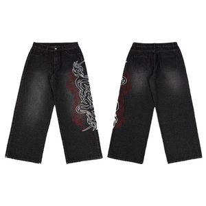 กางเกงยีนส์ทรงแบ็กกี้สไตล์วินเทจอเมริกัน ปักลาย แต่งขอบ ขอบเอวสูง คุณภาพสูง สวมใส่สบาย ทรงขากว้าง - Product Image 1