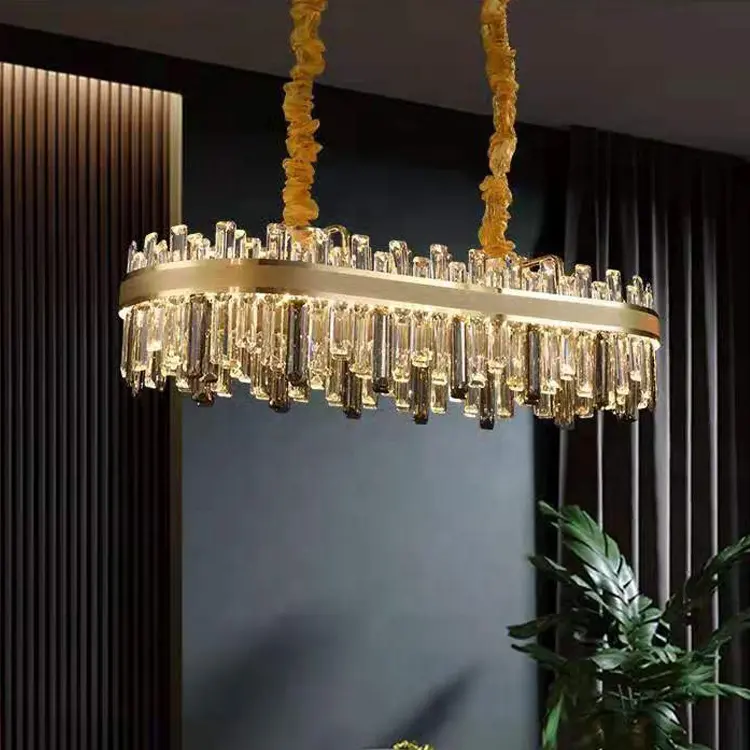 ร้อนขายการออกแบบที่เรียบง่ายใหม่แขวนโรงแรมหรูที่ทันสมัยทองยาวโคมไฟสี่เหลี่ยมคริสตัลโคมระย้าจี้แสง