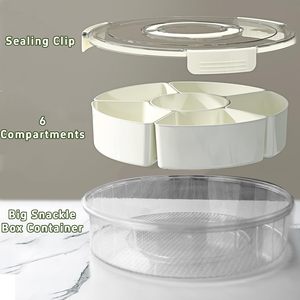 Plateau de service rotatif divisé à 6 compartiments en plastique PET pour la cuisine Conteneur de stockage portable pour snacks et fruits avec couvercle et poignée - Product Image 3
