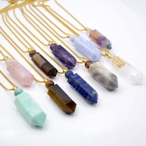 Elegan alami Amethysts batu permata titik kalung fluorite minyak esensial Jar parfum botol kristal peluru liontin perhiasan - Product Image 2