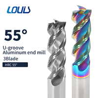Fraise à rainurer en U multicolore en aluminium à 55 degrés, à trois lames en acier au tungstène, queue droite, tête plate, OEM