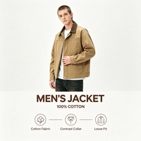 Veste en coton pour homme, couleur kaki, style workwear, col contrastant, fermeture éclair sur le devant, poche à rabat avec bouton-pression sur la poitrine, poches plaquées, épaules tombantes, décontractée