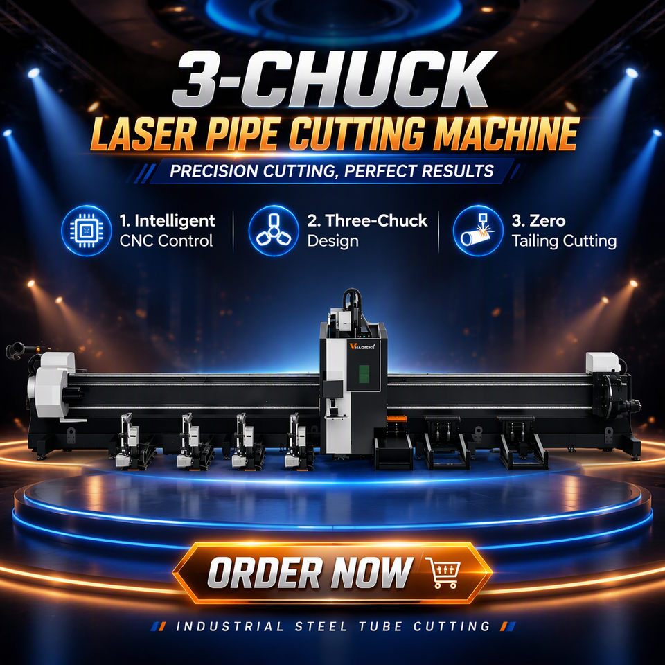 Three Chuck Fiber Laser Pipe Cutting Machine 6000mm 9000mm Metal Tube ...