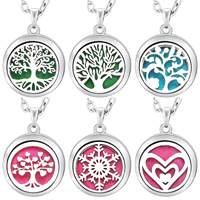 Collier pendentif en acier inoxydable pour parfum, motif arbre de vie géométrique ajouré, pour aromathérapie automobile et huiles essentielles