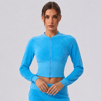 Veste de yoga zippée à col montant en Spandex/Nylon pour femme, manches longues, coupe courte ajustée, séchage rapide, pour la course et le fitness