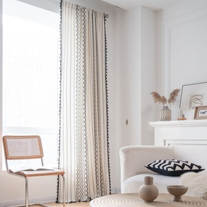 Stile bohémien nero bianco geometrico stampato bovindo <span class=keywords><strong>tende</strong></span> di nuovo Design di cotone Grommet di <span class=keywords><strong>lino</strong></span> <span class=keywords><strong>con</strong></span> nappe legate indietro intrecciate - Product Image 5