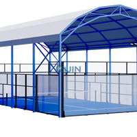 Système de toiture pour terrain de padel commercial, structure en acier galvanisé, mur en verre trempé, équipement sportif extérieur QJIN