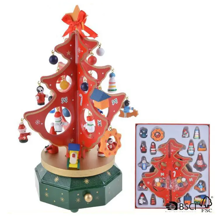 DIY Cartoon Wooden rotating Christmas Tree stand tabletop Decoration kids gifts music box