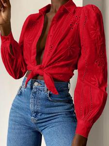 Camicie e Bluse da Ufficio <span class=keywords><strong>a</strong></span> <span class=keywords><strong>Maniche</strong></span> Lunghe con Bottoni e Dettagli Traforati per Donna, Abbigliamento Femminile, Top Bianchi - Product Image 5