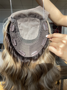 Extensiones de Cabello Natural con Reflejos Rubios, Onduladas, Mini Peluca de Cabello Humano, Encaje Completo, Remy Virgen Europeo, Topper Largo Ondulado con Base de Seda y Clip para Mujer - Product Image 2