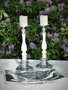 Supports de bougies en aluminium sur pied pour salon, finition nickelée, porte-bougie en laiton pour la maison - Product Image 5