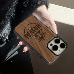 Natural Wood + Metal Frame Back Cover Wood Cell Phone Hard Case Shell Wood Custom Covers For iPhone 8 Plus