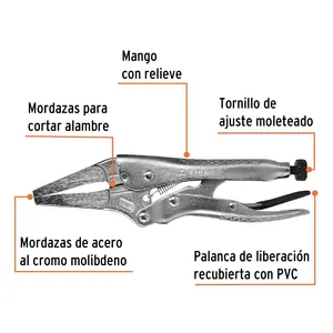 Truper 4 'pinze a pressione a punta lunga in acciaio al cromo vanadio superficie della mascella seghettata per il serraggio di taglio uso industriale OEM - Product Image 2