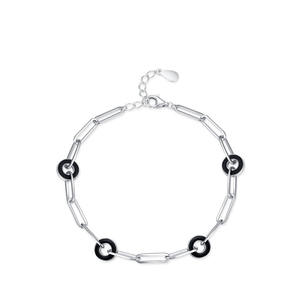 Bracelet chaîne géométrique en argent sterling S925 avec chaîne en résine époxy noire ronde pour femmes, version cuivre personnalisable - Product Image 1