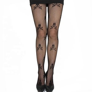 Medias altas sexys para mujer, medias transparentes de cintura alta, de malla con estampado de Calavera, medias elásticas - Product Image 2