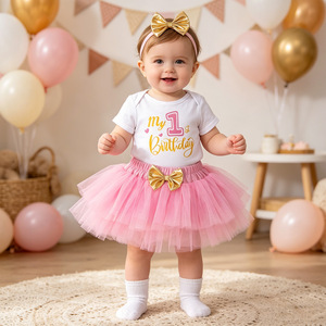 <span class=keywords><strong>Set</strong></span> Vestito Estivo per Primo <span class=keywords><strong>Compleanno</strong></span> Bambina, Gonna a Fiori con Paillettes, Fascia per Capelli, Tessuto Morbido, Opzione Logo Personalizzato, Fine Anno - Product Image 3
