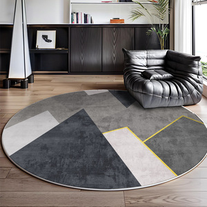 Tapis rond moderne en velours cristal, motif géométrique, résistant aux taches, grand tapis de sol pour salon, décoration intérieure - Product Image 2