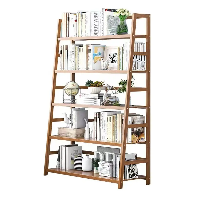 5 Tier Bamboo Book Shelf Modern Floor Shelf Living Room Book Case Display Storage Shelves