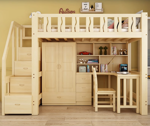 <span class=keywords><strong>Letto</strong></span> a Castello Multifunzionale in Legno Massello per Bambini e Adulti <span class=keywords><strong>con</strong></span> Sedia Scrivania e Armadio Sottostanti - Product Image 4