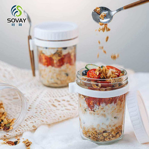 Recipientes <span class=keywords><strong>para</strong></span> Avena Nocturna con Tapa y Cuchara, Vasos Herméticos <span class=keywords><strong>para</strong></span> Llevar <span class=keywords><strong>para</strong></span> Cereal, Yogur y Parfait, 350ML 650ML - Product Image 4