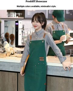 เสื้อผ้าทำงานร้านชานมพิมพ์โลโก้ตามสั่งสำหรับผู้หญิง - ผ้ากันเปื้อนผ้าแคนวาสกันน้ำ ผลิตจากผ้าฝ้ายสำหรับงานปาร์ตี้ - Product Image 2