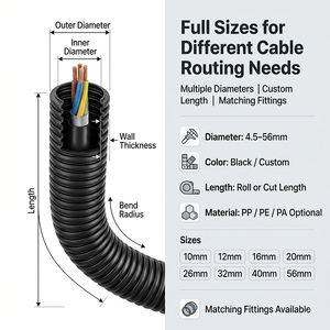 Flexible Corrugated Conduit 5.5mm 10mm 16mm 20mm 26mm 36mm 40mm Custom Gray/Orange/Blue <strong>PE</strong>/PP/PA 600V -40C To +125C - Product Image 4