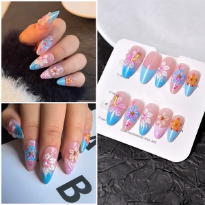 24 Pièces Nouveaux Ongles Français 3D à Fleurs, Faits Main en Résine, Pré-décorés, à Presser, Amovibles, Forme Amande, <span class=keywords><strong>Faux</strong></span> Ongles - Product Image 5