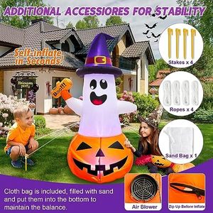 Decoraciones Inflables de Halloween de 1.5 Metros, Multicolor, con Luces LED Intermitentes Integradas, Decoraciones de Calabaza y Fantasma para Jardín Exterior e Interior - Product Image 5
