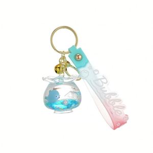 Creative Cute Acrylic Fish Tank Shape Key Chain Keyring Quicksand Liquid <b>Floating</b> Ocean Fish Keychain - Product Image 6