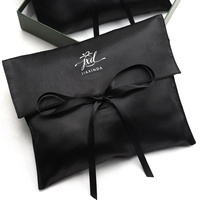 Pochette Type Enveloppe en Satin Noir Imprimée avec Logo Personnalisé pour Extensions Capillaires, Perruques, Cosmétiques et Cadeaux – Sacs Anti-Poussière en Soie Satinée