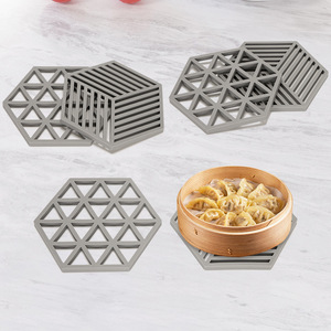 Silicone Hexagonal Trivet Mat Heat Resistant Kitchen Cookware Protector For Steamer Pot Stove Top Use Light Gray - Product Image 1